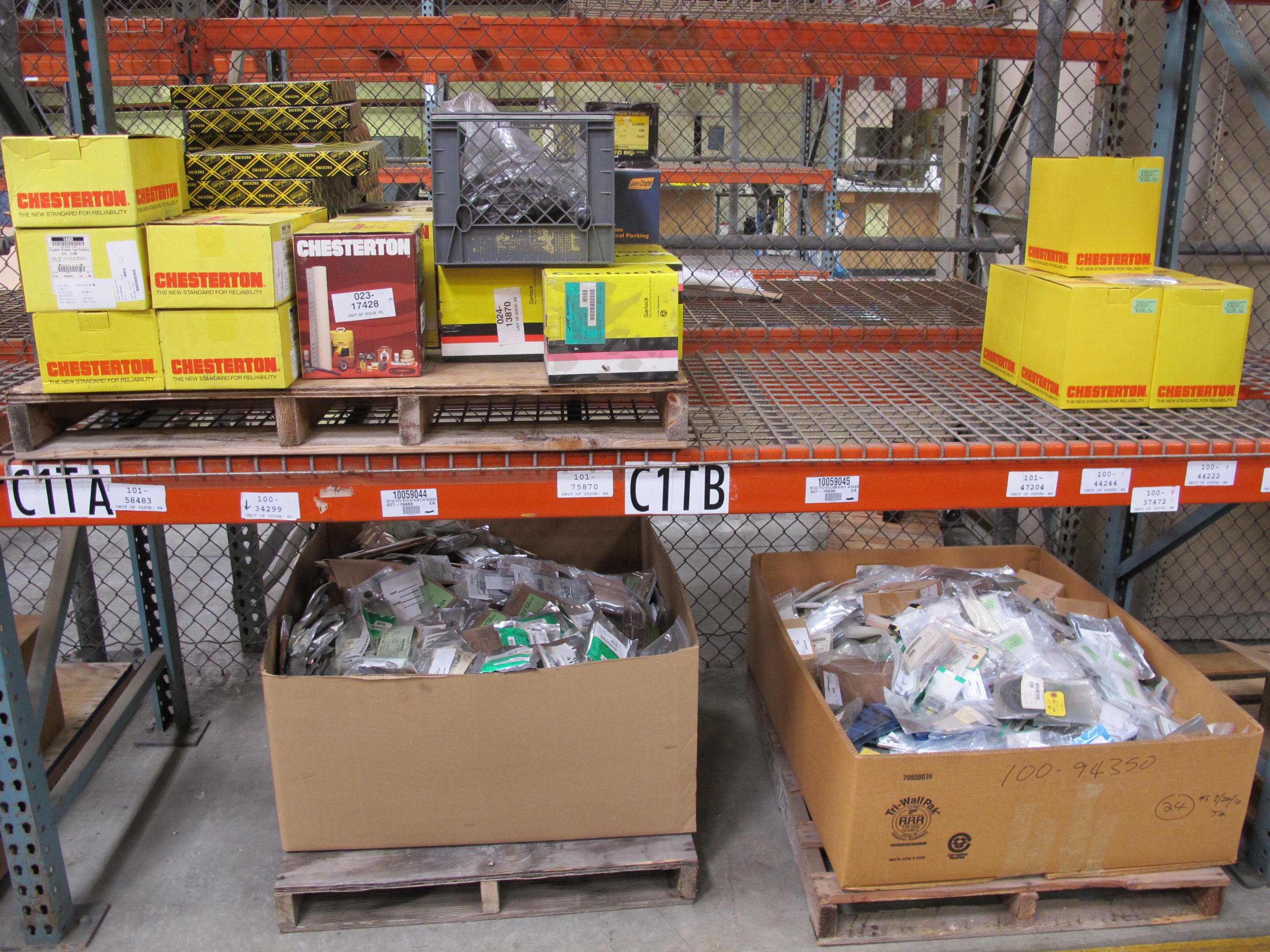 LOT TO INCLUDE TO INCLUDE BUT NOT LIMITED TO: (2 PALLET SIZED BOXES) MISC. GASKETS, SHIMS, O-RINGS, AND PACKING, (1) PALLET OF CHESTERTON, JOHN CRANE, AND GARLOCK BULK MECHANICAL PACKING. LOADING & HANDLING FEE $15-4214